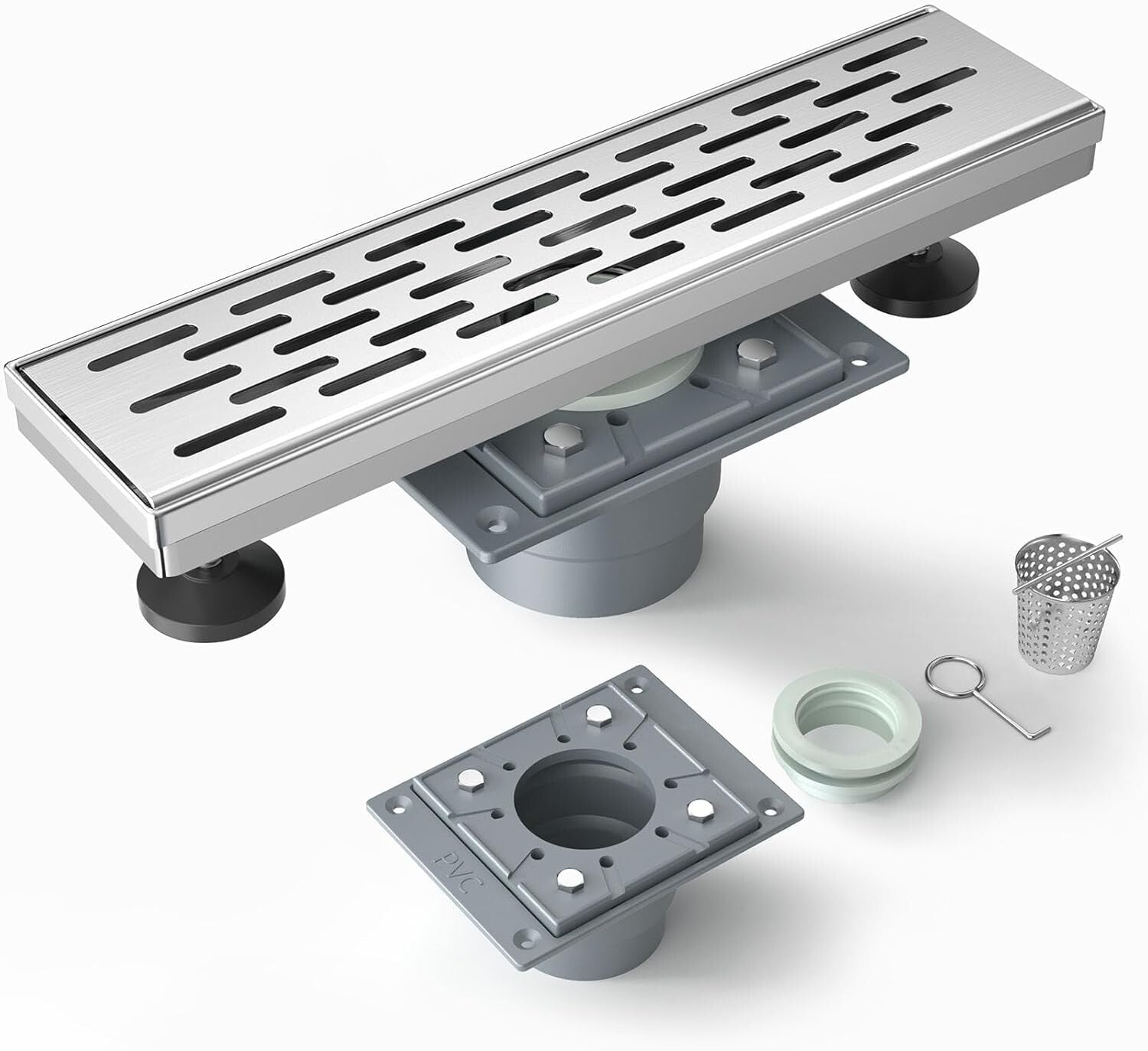 304 Stainless Steel Square Shower Drain: 12-Inch Drainage with Hair Strainer