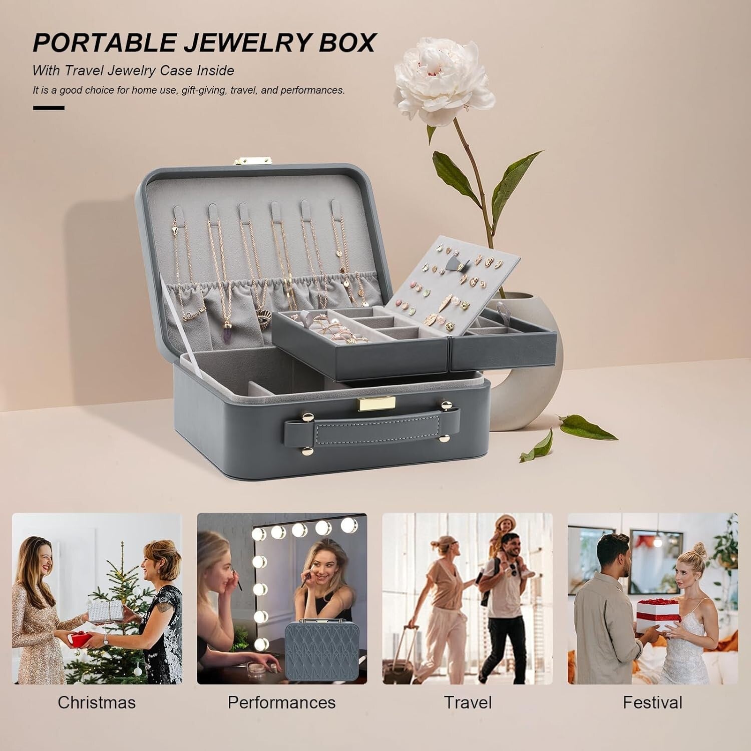 Diamond-Shaped Travel Jewelry Case with Velvet Lining - Stylish Storage Solution