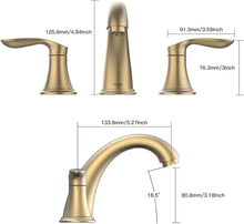 Load image into Gallery viewer, Luxury Brushed Gold Bathroom Sink Faucet with Two Handles &amp; High-Arc Spout