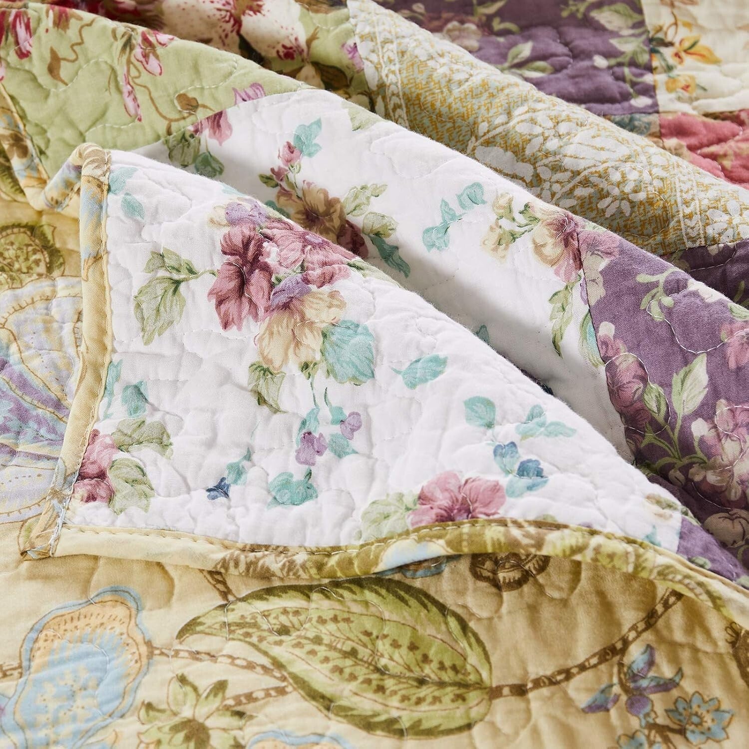 Blooming Prairie 100% Cotton Reversible Quilt Set - Twin/XL Floral Patchwork