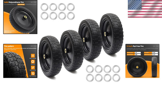 Premium 13" Flat-Free Solid Tire Set for Carts - Hassle-Free, Puncture Resistant