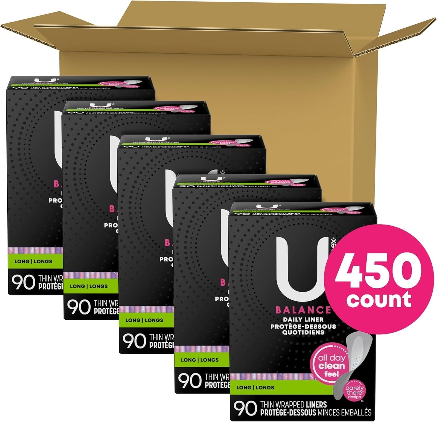 450 Count Balanced Daily Liners - Thin, Breathable Panty Liners with Soft Cover