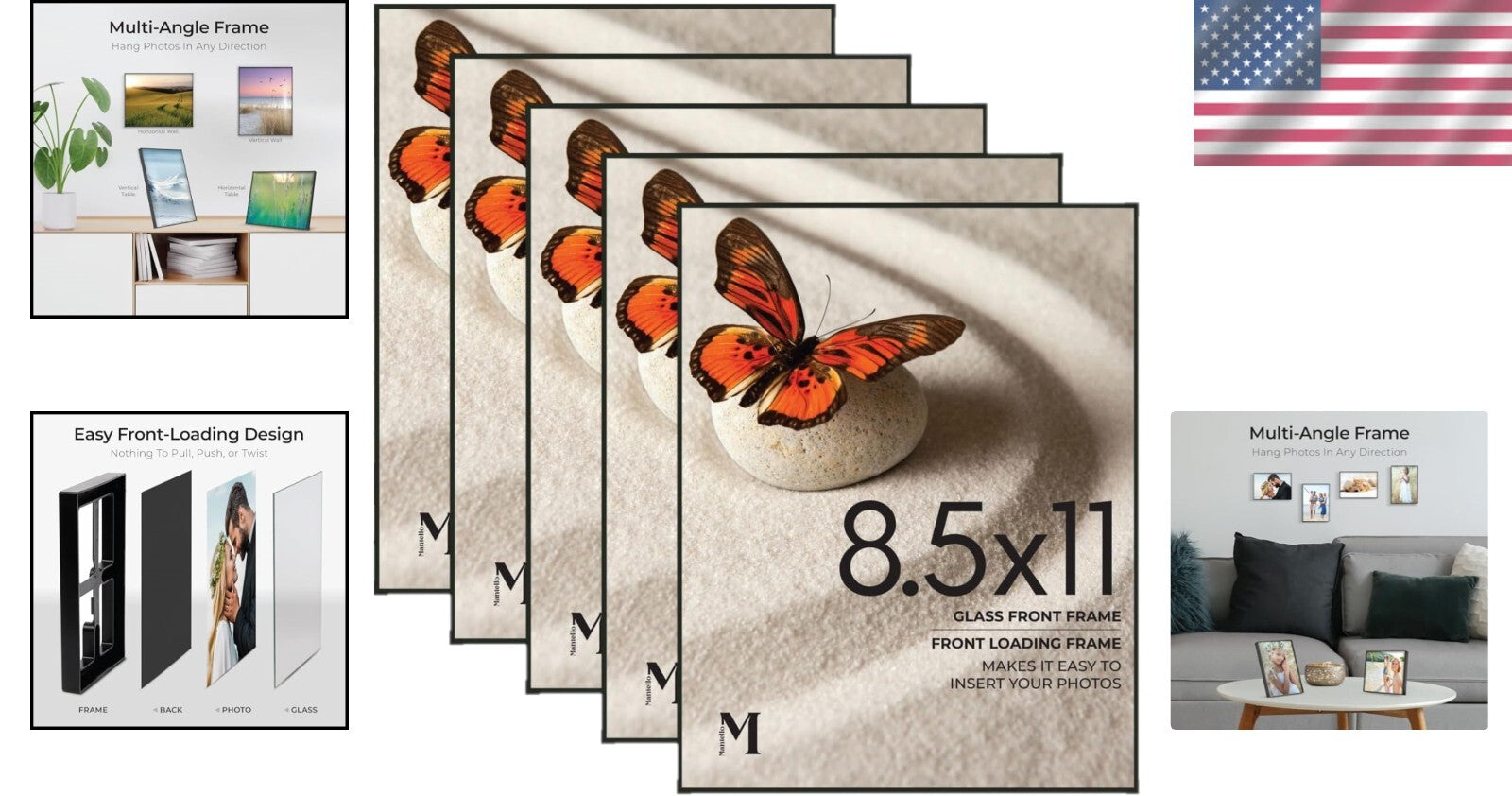 Durable Black Picture Frame Set - 6-Pack Front Loading, Easy Photo Changes