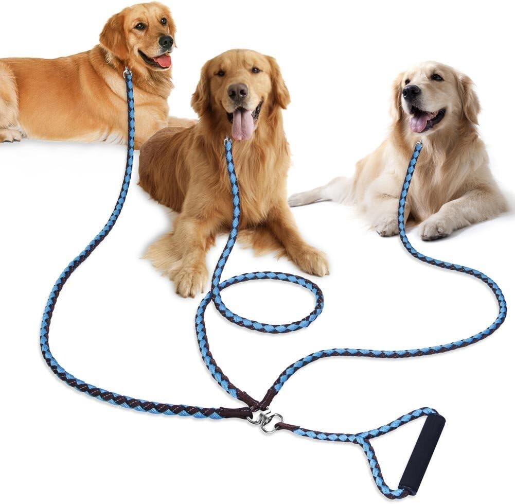 Comfortable 3-Way Dog Leash with Reflective Features - Ideal for Walking Three