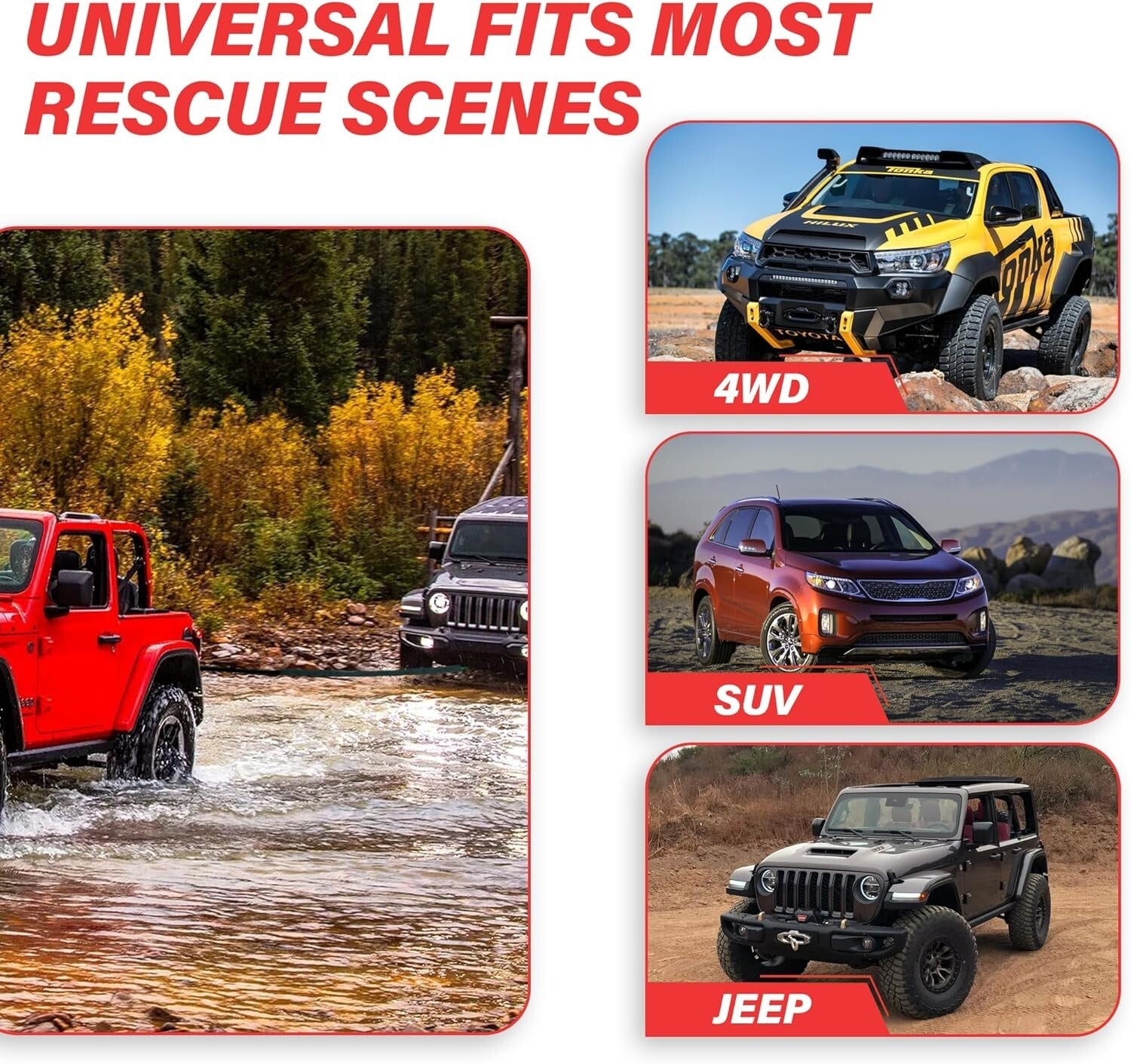 1/4''x50' Synthetic Winch Rope with Hook & Safety Strap - 35000 Lbs Strength