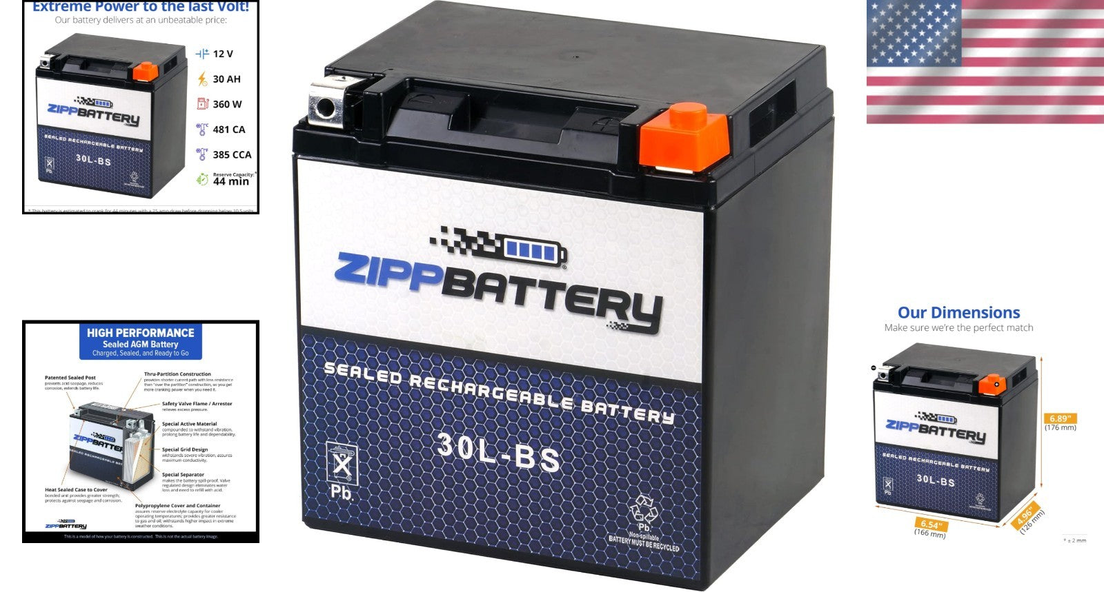 30L-BS 12V 30Ah Maintenance-Free AGM Battery for ATV & Motorcycle - Ready to Use