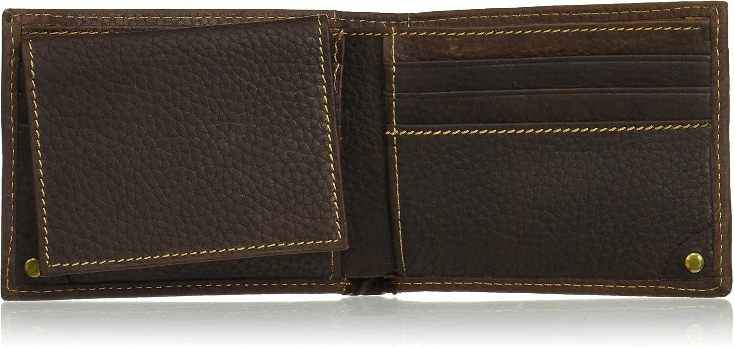Functional Brown Leather Wallet with Zippered Billfold and Removable Passcase