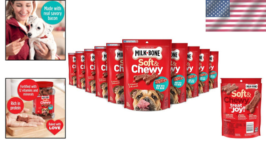 Healthy Bacon Dog Treats – Soft, Chewy, Fortified Snacks in Convenient 10 Pack