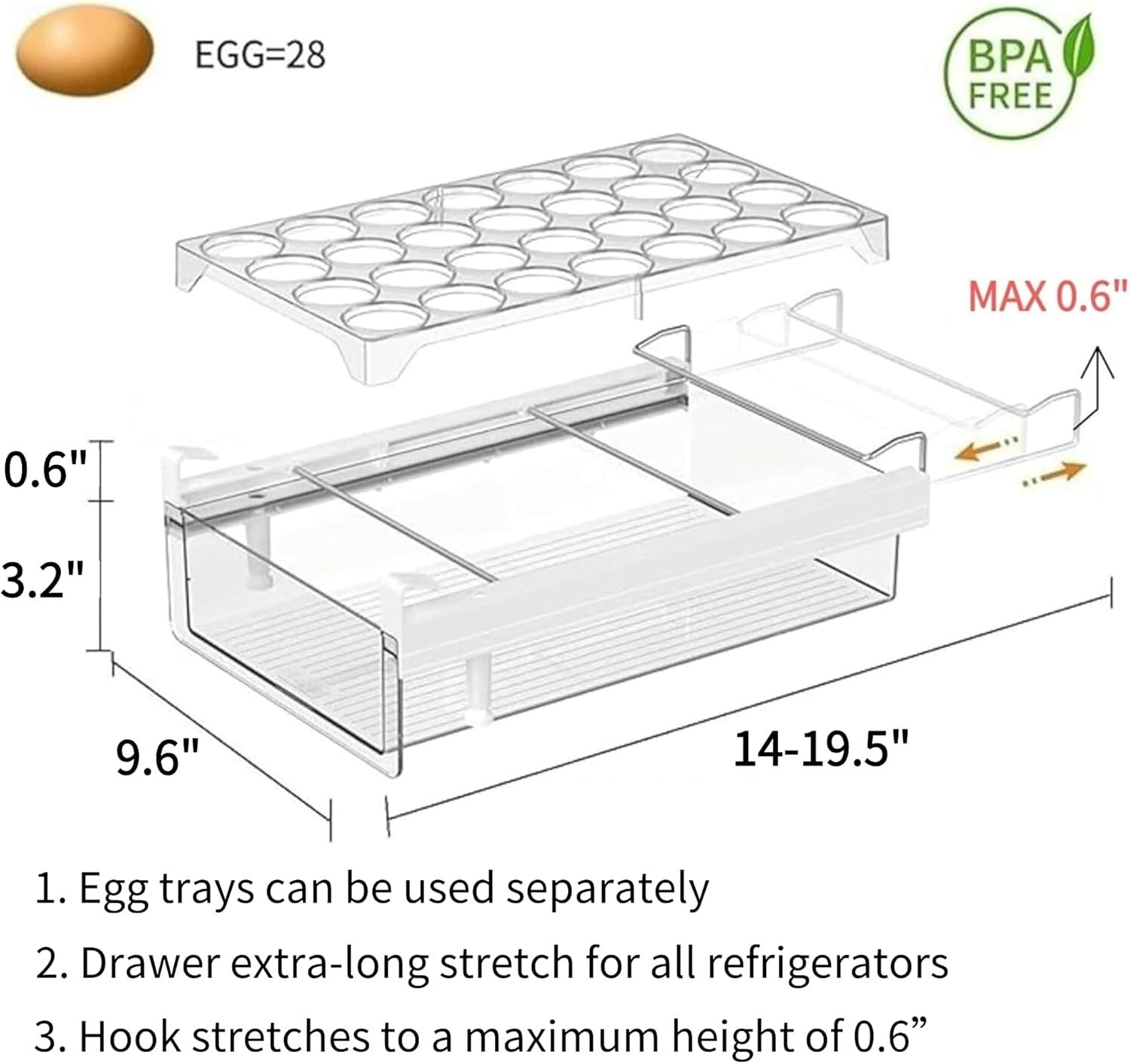 Premium Clear PET Egg Organizer with Heavy Duty Design - Easy Installation