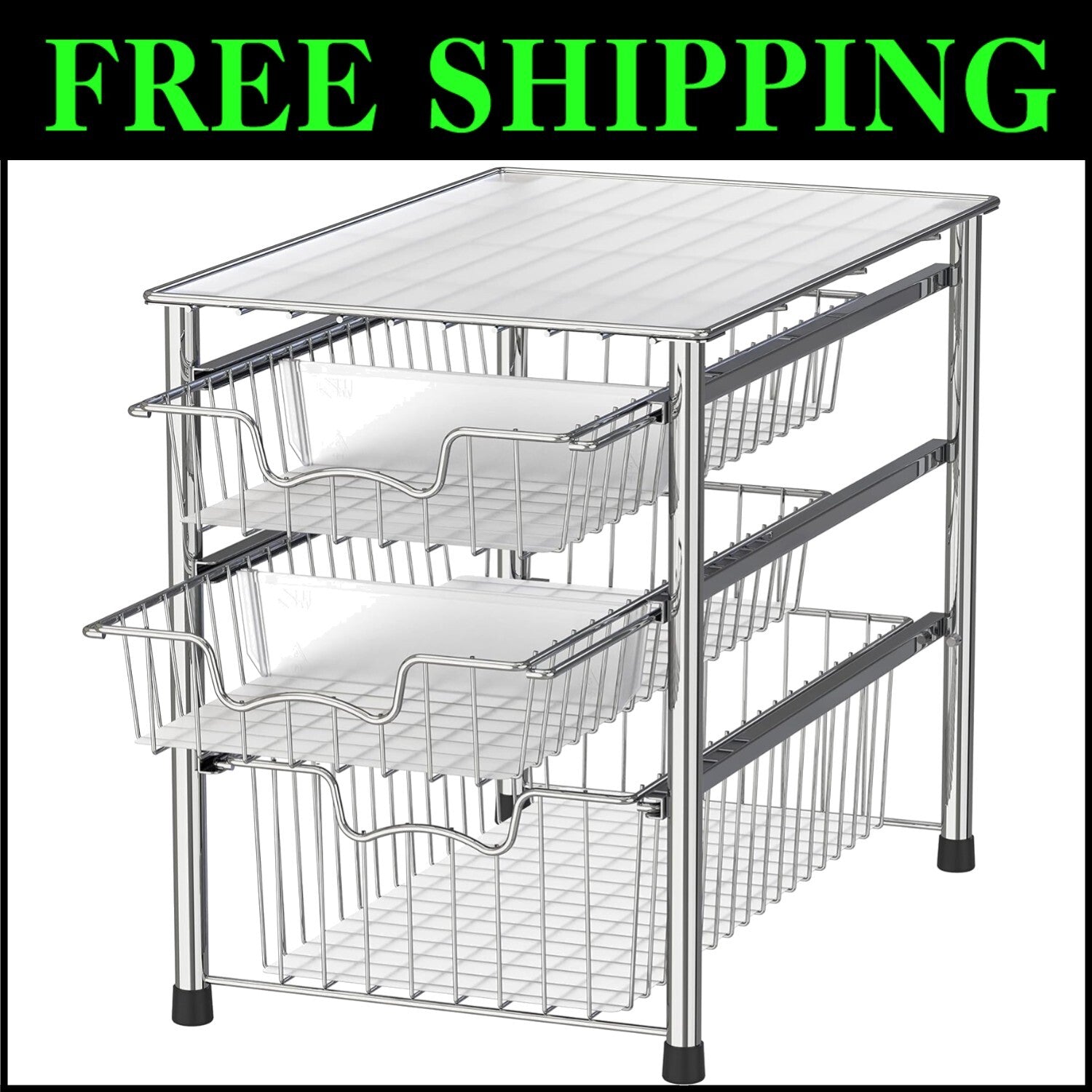 Elegant Metal 3-Tier Sliding Organizer with Chrome Finish for Sinks & Cabinets