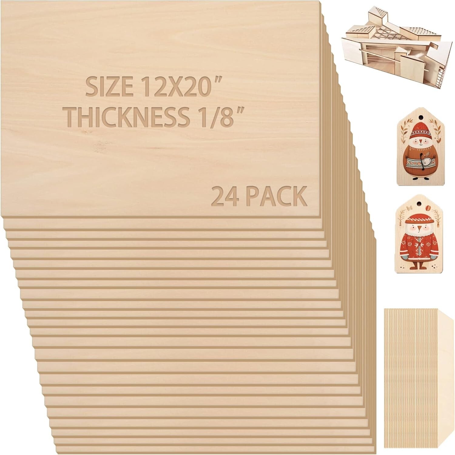 24-Pack 12"x20" Unfinished Basswood Sheets Perfect for DIY Crafts and Models