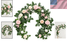 Load image into Gallery viewer, Vibrant 5FT Blush Pink Rose Garland for Stunning Wedding Backdrops &amp; Decor