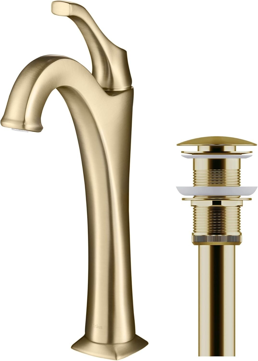 Elegant Brushed Gold Tall Vessel Bathroom Faucet with Pop-Up Drain Included