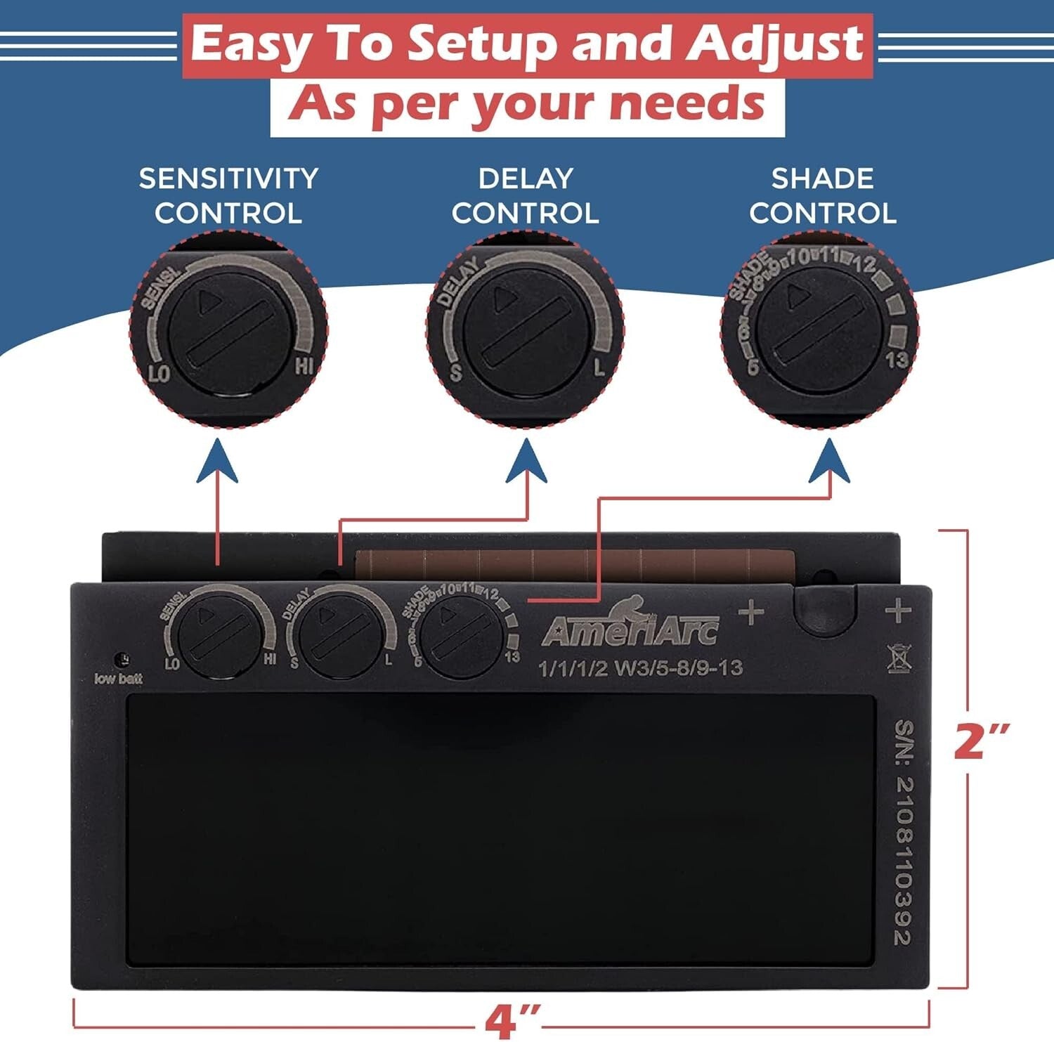 Auto Darkening Welding Lens 2x4 with Variable Shade 9-13 for Optimal Protection