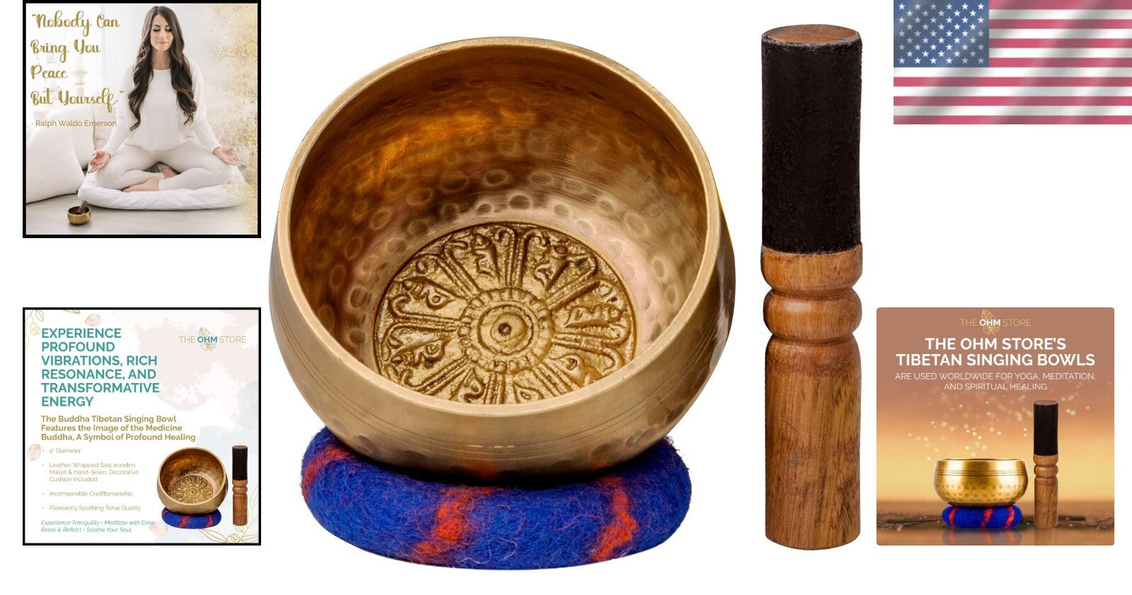 Meditation Singing Bowl Set with Engraved 'Medicine Buddha' - Perfect Gift Idea