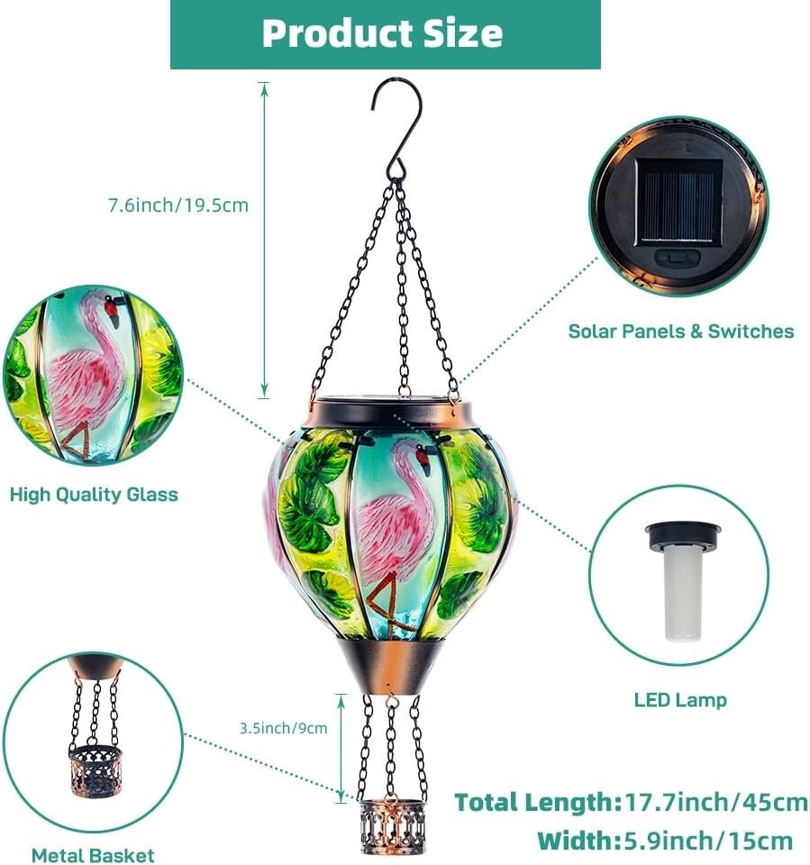 Flamingo Hot Air Balloon Solar Light with Flickering Flame - Outdoor Lantern