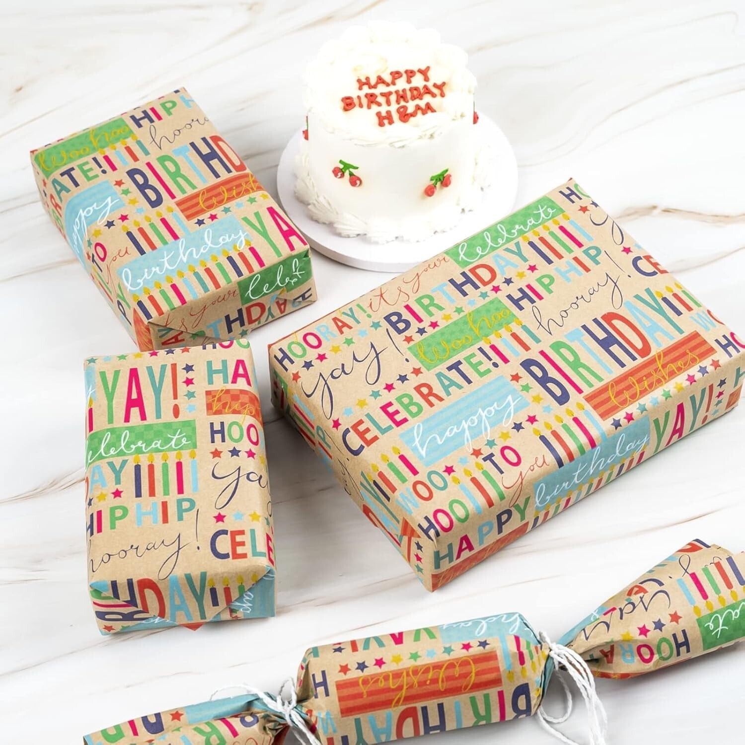 Crease-Free Kraft Birthday Wrapping Paper Roll - 30” x 100’ for All Occasions