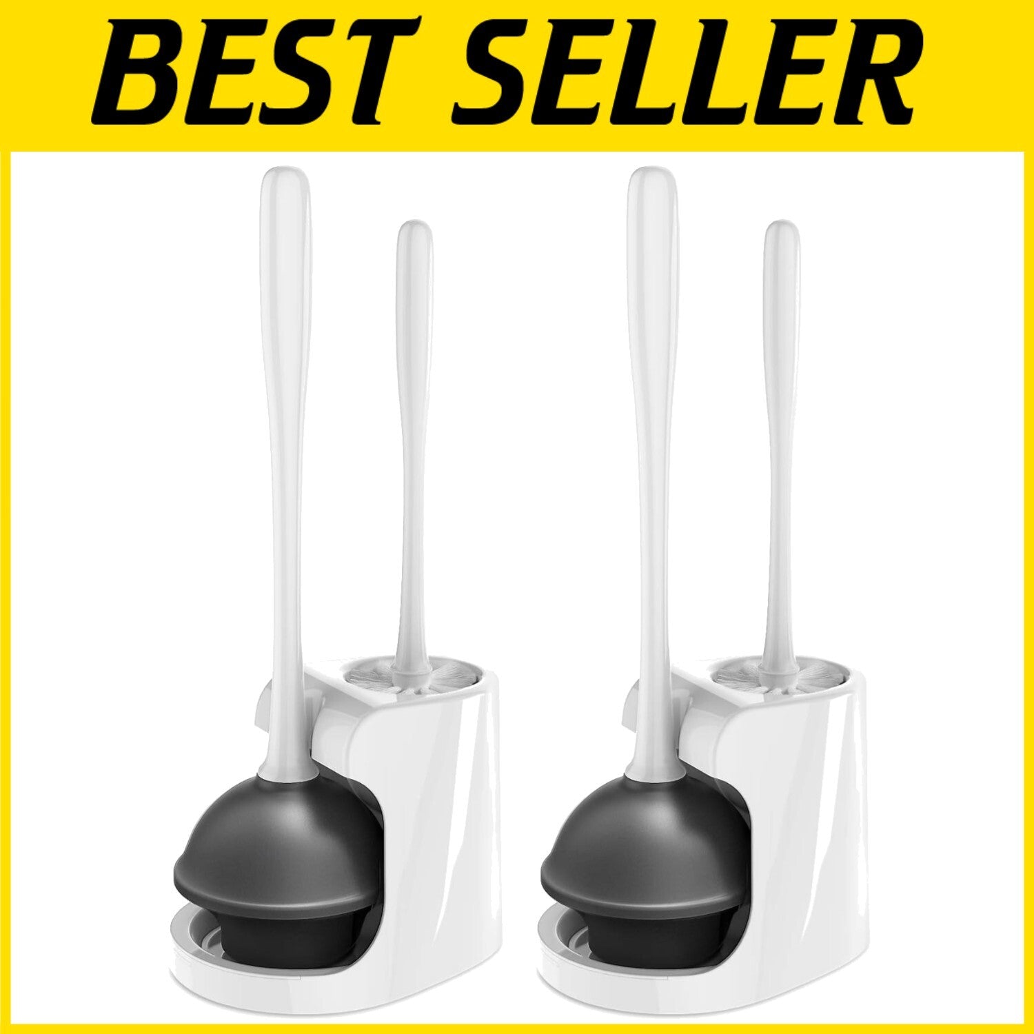 Compact White Toilet Cleaner Set with Plunger, Brush, and Storage Holder