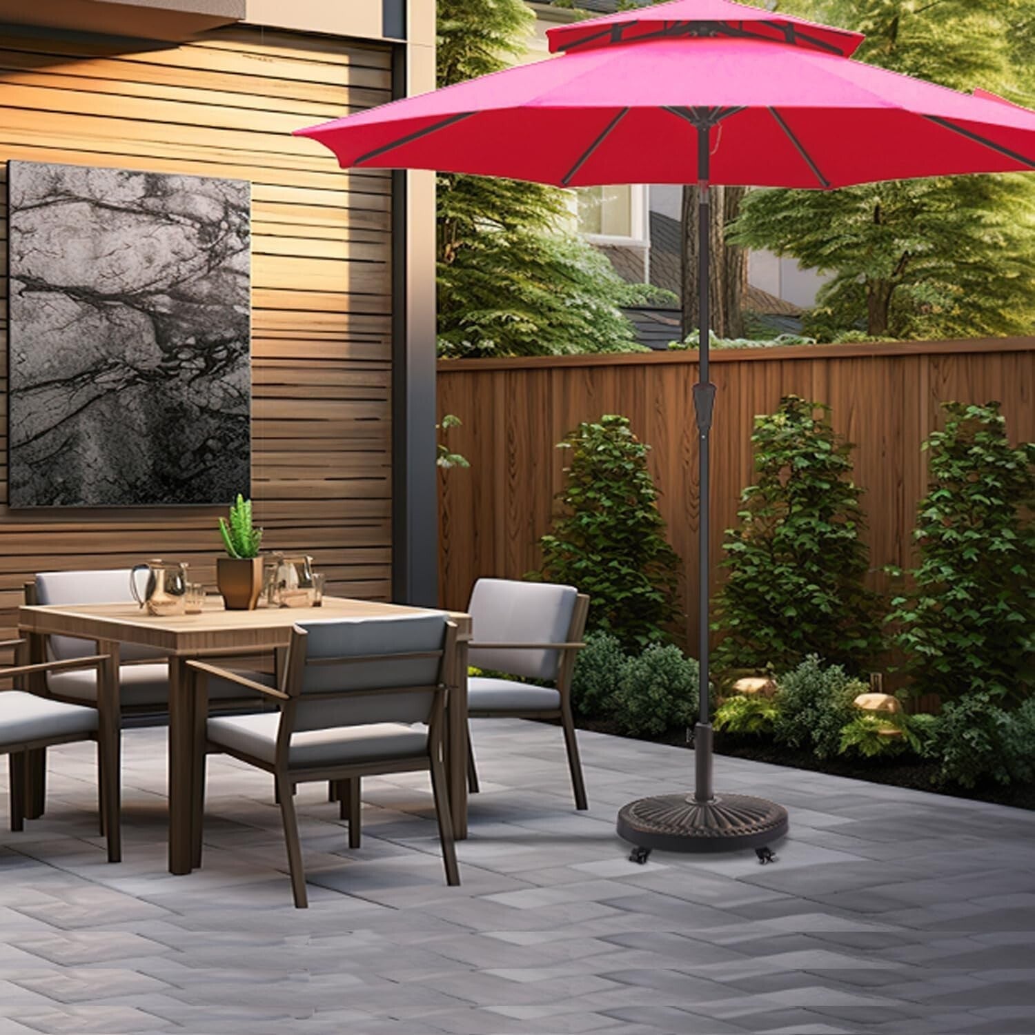 Durable 52 lb Round Rolling Umbrella Stand with Adjustable Holder for Outdoors