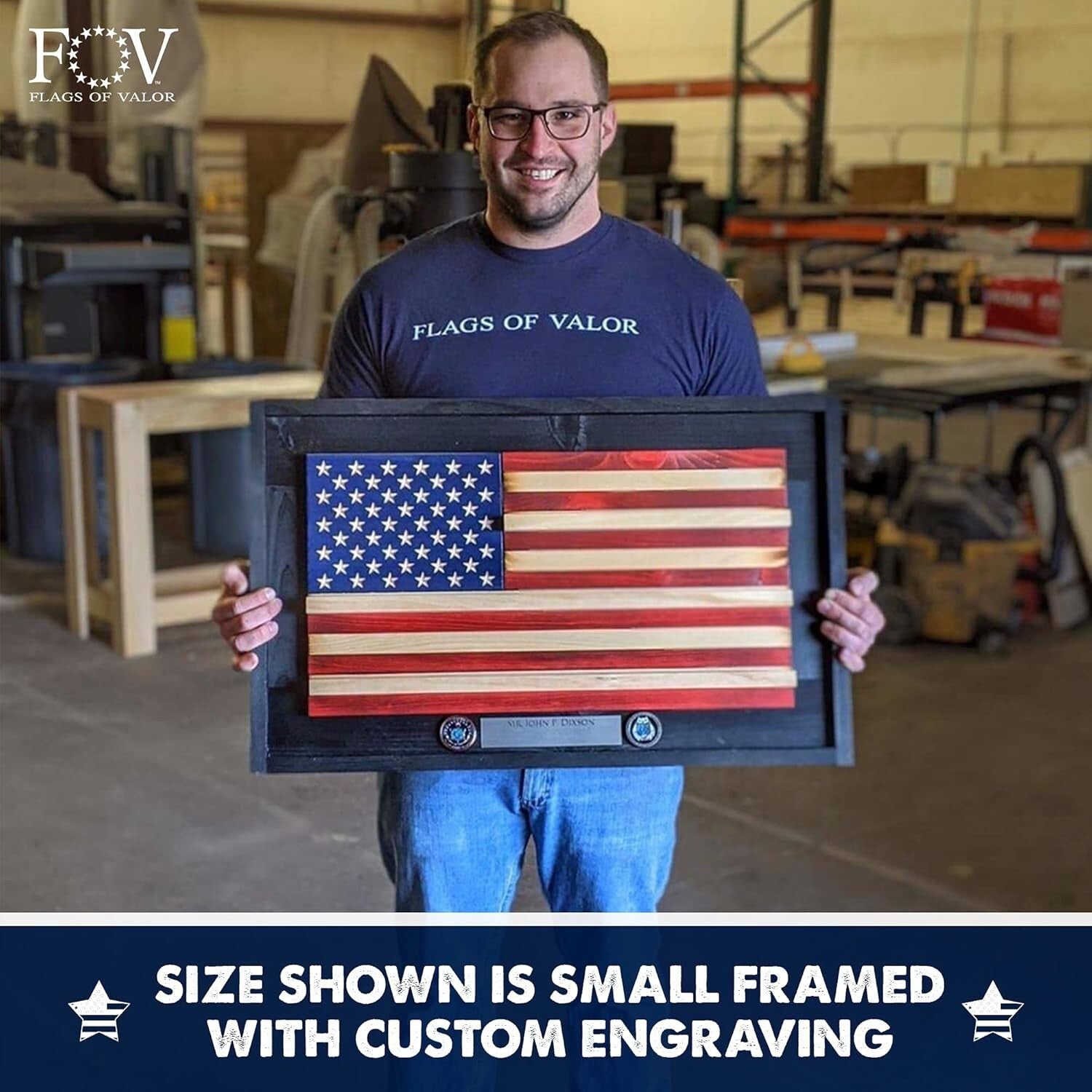 Rustic American Flag Coin Display - Holds 25 Military Coins, 15.25" H x 23.5" W