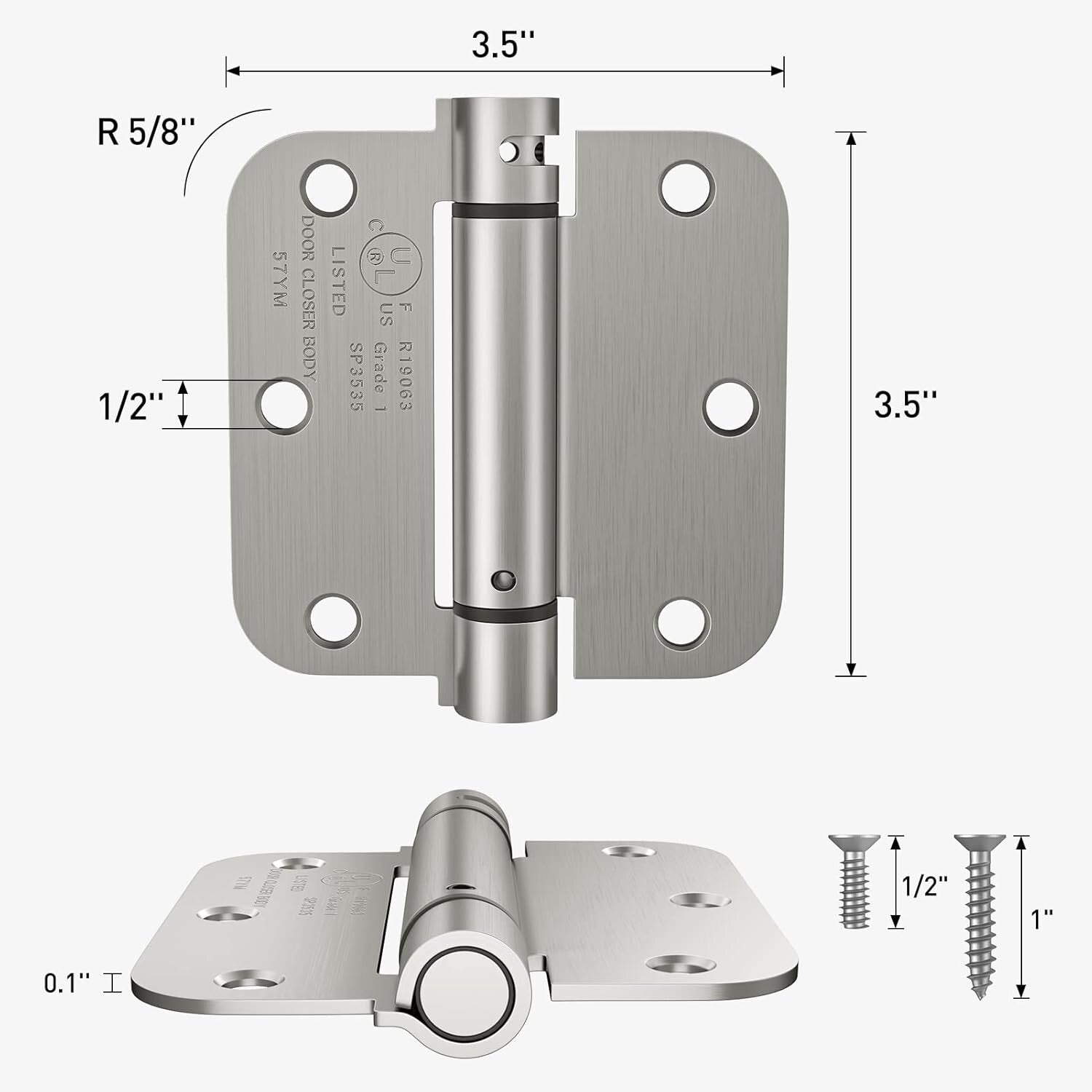 Durable Self Closing Spring Hinge, 3.5'' - Supports Doors Up to 80 lbs, 4 Pack