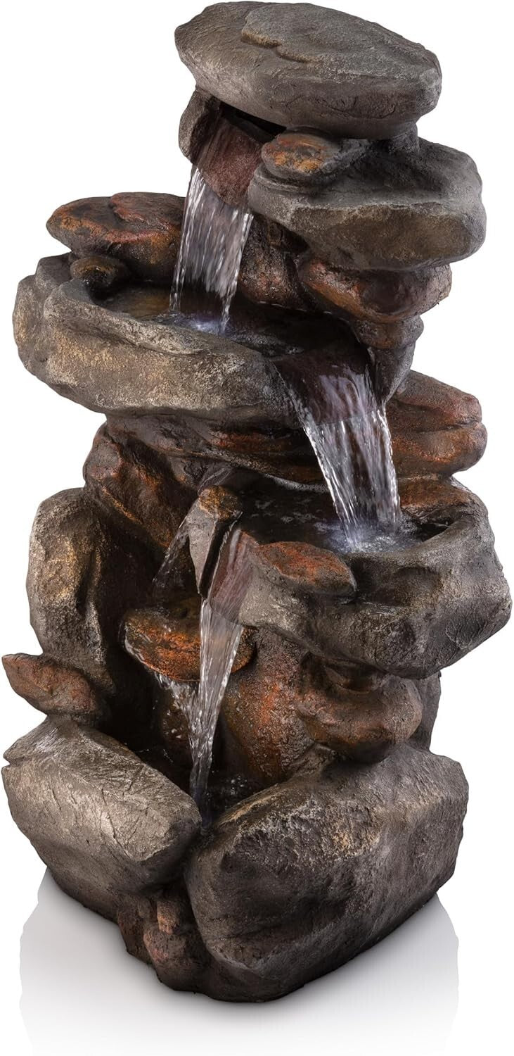 Elegant Light Gray 4-Tier Rock Water Fountain - Soothing Outdoor Water Feature
