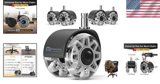 Premium Office Chair Caster Wheels - 5 Pack, 2.5 Inch, Quiet Glide Technology