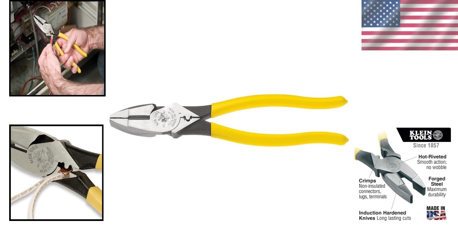 Durable 9-Inch Lineman's Crimping Pliers with Enhanced Grip - Made in the USA