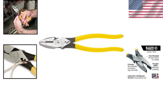 Durable 9-Inch Lineman's Crimping Pliers with Enhanced Grip - Made in the USA