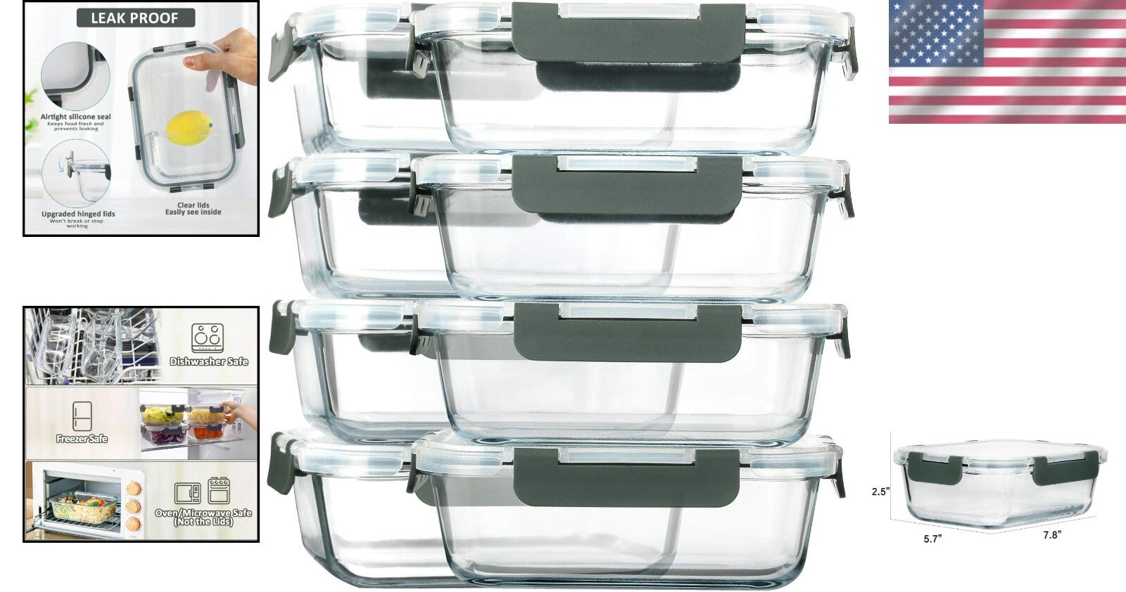Versatile 8-Pack 30 Oz Airtight Glass Meal Prep Containers - Oven & Freezer Safe