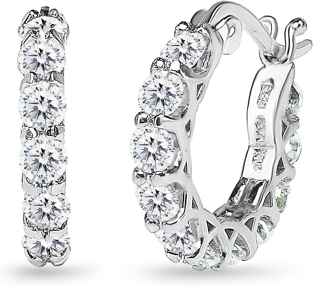 Classic Sterling Silver 16mm AAA CZ Small Hoop Earrings for Women - Gift Boxed