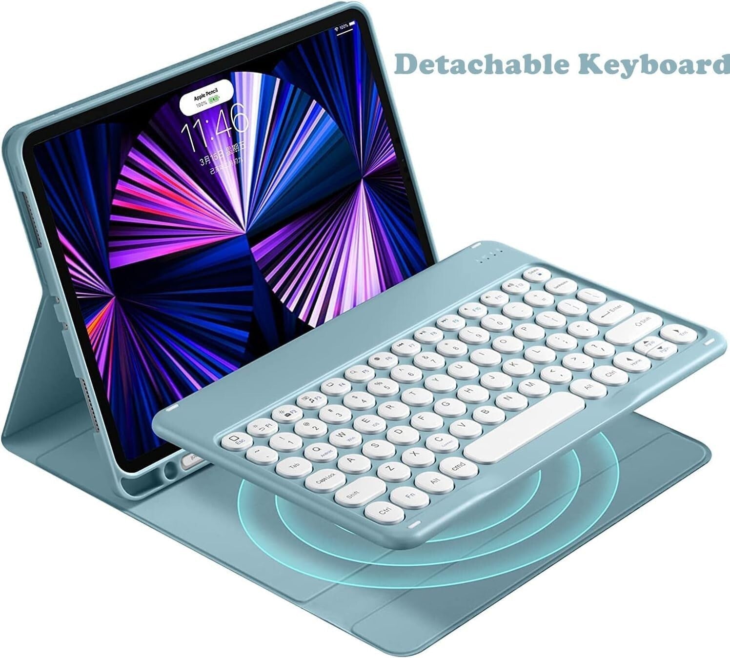 Lightweight Bluetooth Keyboard Case with Round Keys for Galaxy Tab A9 Plus