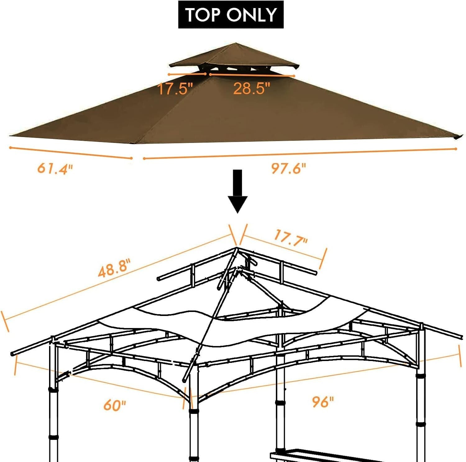 Easy-Install 5×8 Grill Canopy Top Cover - Fits L-GG001PST-F & Offers Ventilation