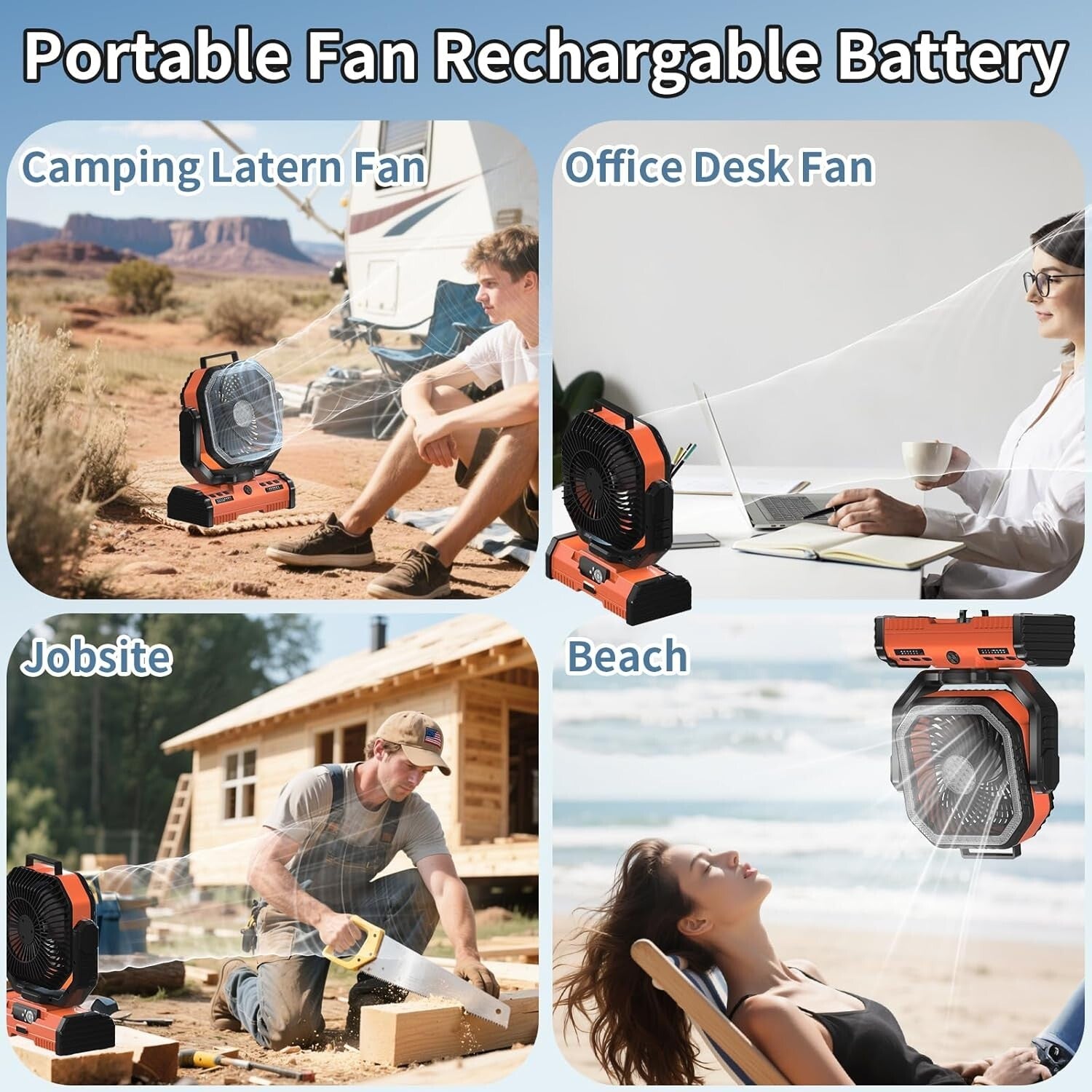 Multi-Function Camping Fan & LED Lantern - 40000mAh Rechargeable with SOS Light