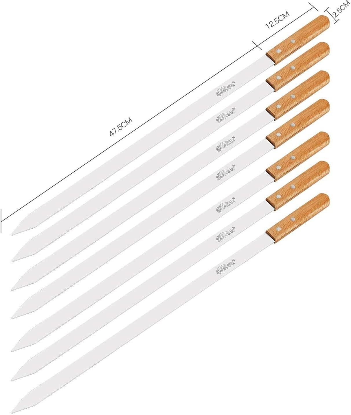 Flat Design 23-Inch Stainless Steel Skewers with Wooden Handles - BBQ Essentials