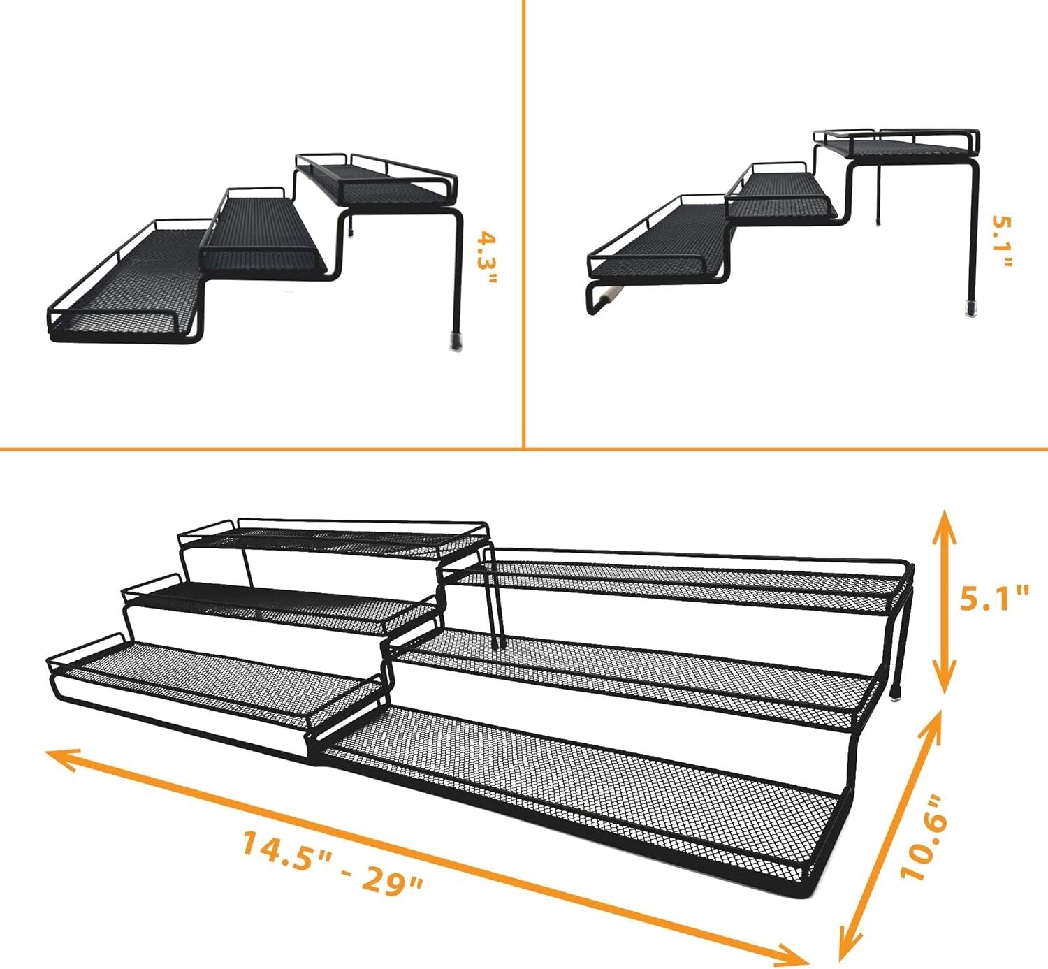 Elegant Expandable Spice Rack Organizer with Protective Railing - 14.5" to 29.1"