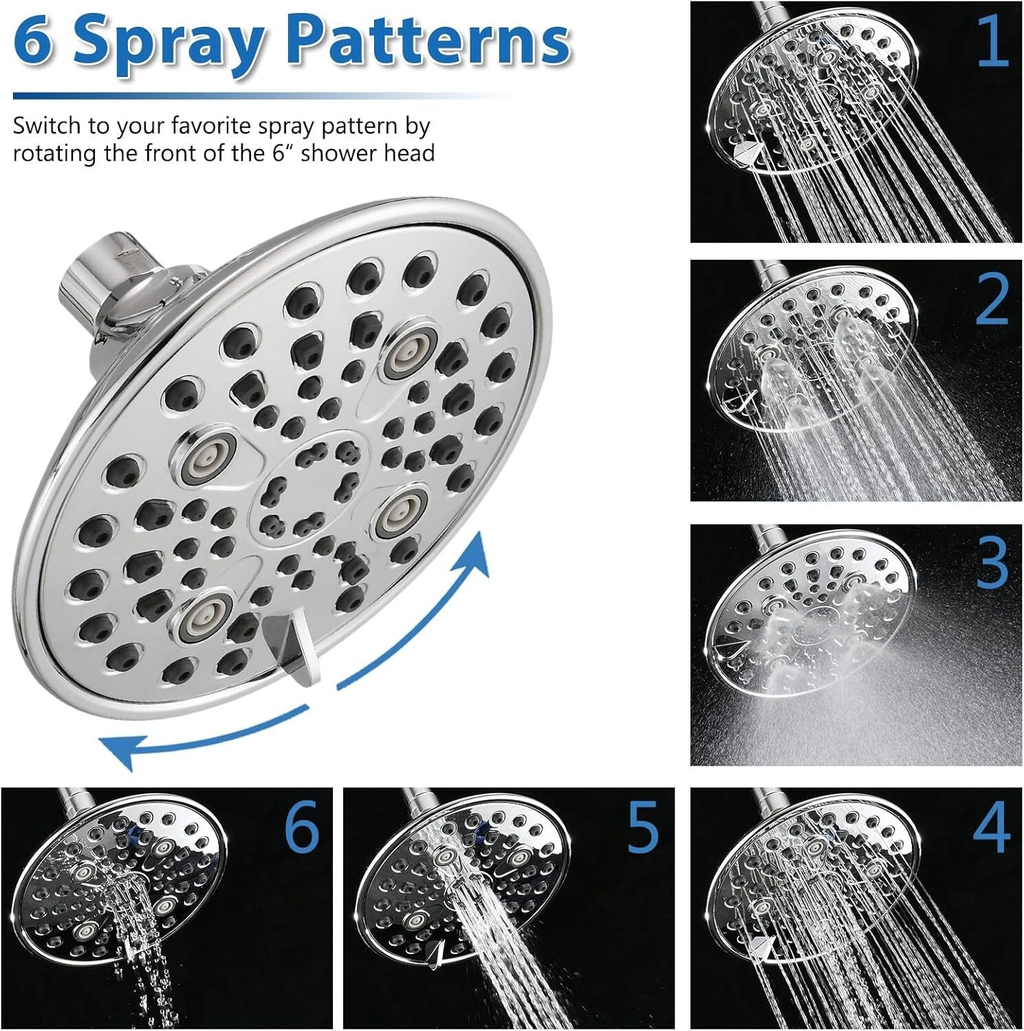Polished Stainless Steel Dual Shower Head for Couples - 6 Adjustable Functions