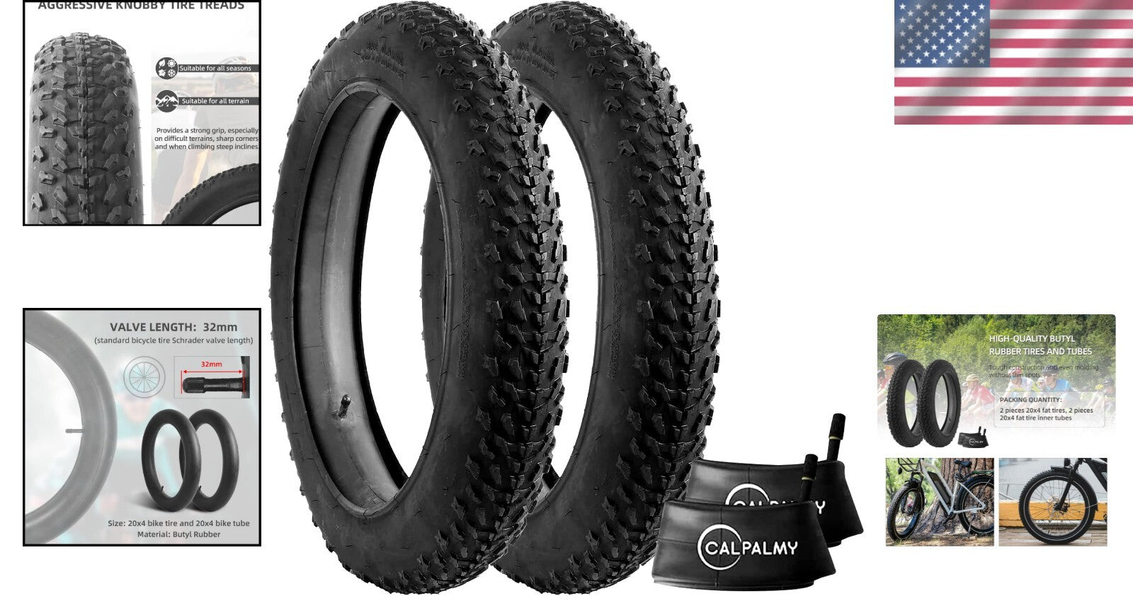 Heavy-Duty 20” Fat Bike Tires & Tubes with Knobby Tread - Ideal for Any Terrain
