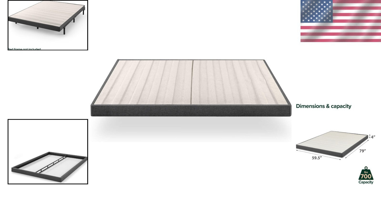 Durable Upholstered Box Spring, Grey Fabric Queen Foundation - Compact Package