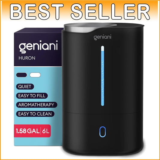 6L Top Fill Humidifier & Essential Oil Diffuser – Black Ultrasonic Quiet Mist