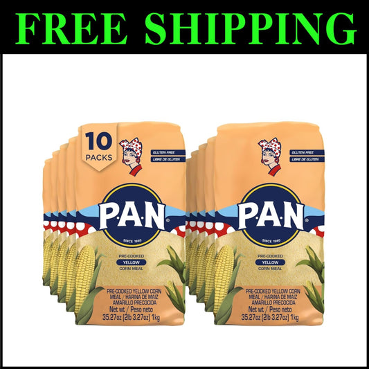 Pre-Cooked Gluten-Free Yellow Corn Meal for Arepas - Pack of 10, 2.2 lb Each