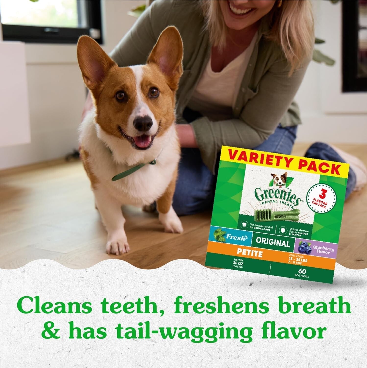 60 Piece Petite Dog Dental Treats - Minty Fresh & Blueberry Flavor for Care