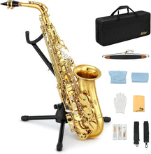 Load image into Gallery viewer, Versatile E Flat Alto Saxophone Full Kit with Gold Lacquer Finish for Beginners