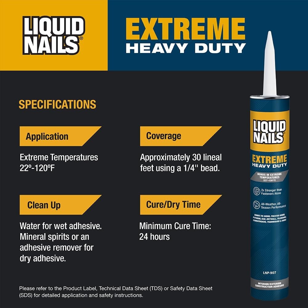 Extreme Heavy-Duty Latex Construction Adhesive, Low VOC - 10 oz, 12 Pack