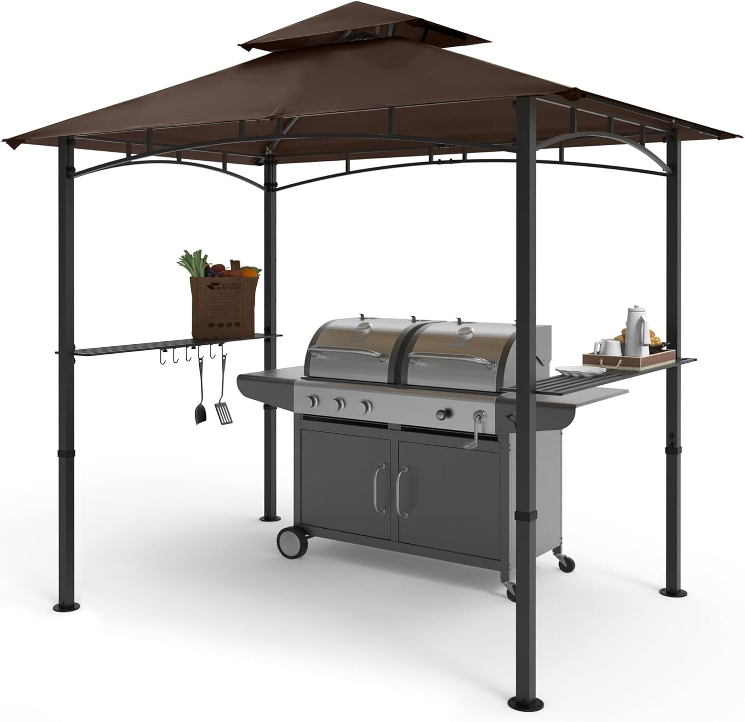 Stylish 8' x 5' BBQ Canopy Gazebo with Waterproof Design and LED Lighting