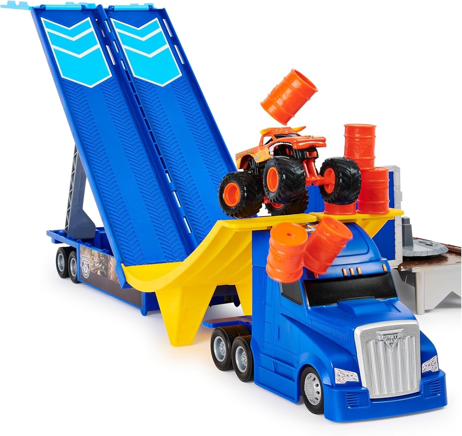 Exclusive El Toro Loco Monster Truck and Transforming Hauler Playset for Ages 4+