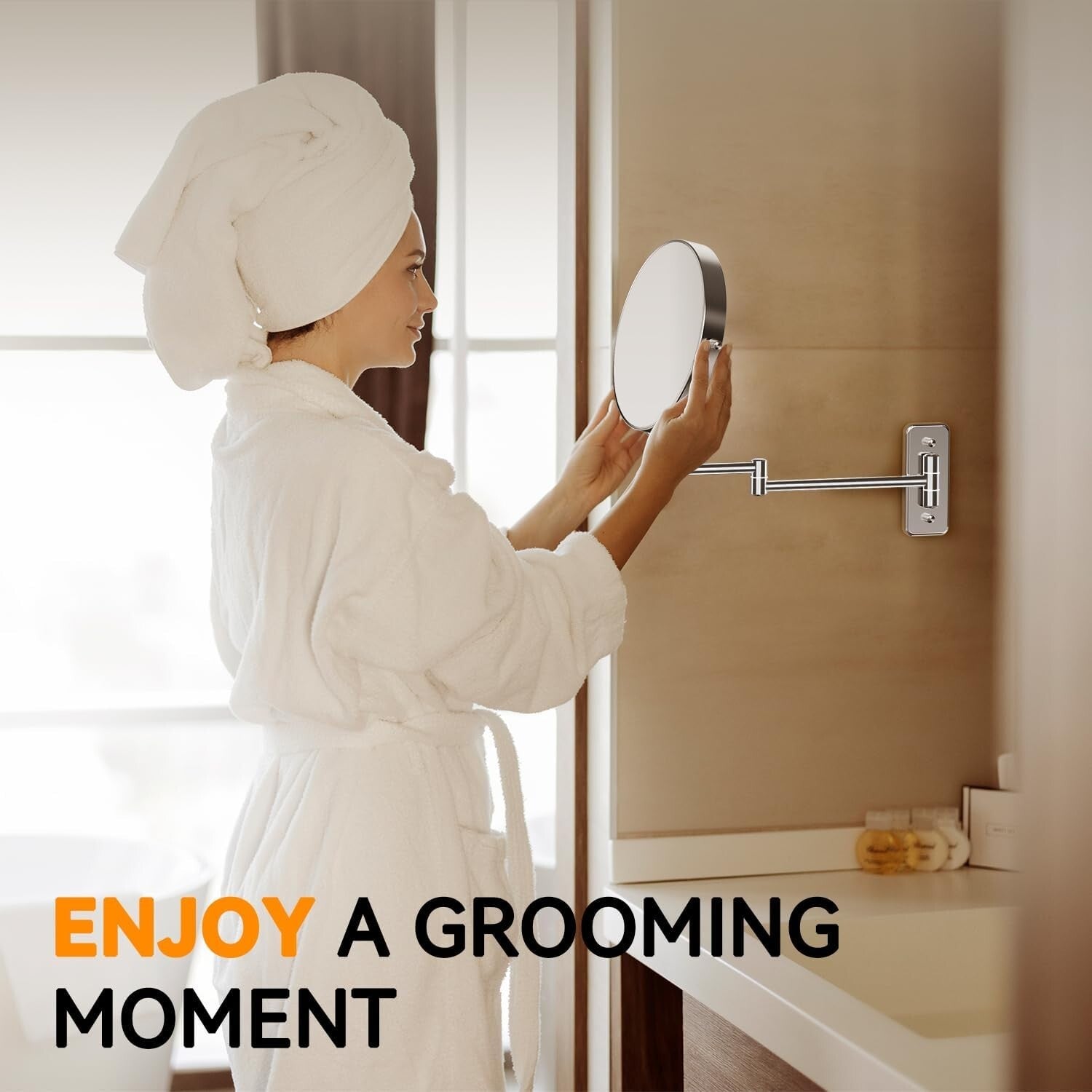 Double-Sided 20X Magnifying Chrome Makeup Mirror with Wall-Mount & Tweezers