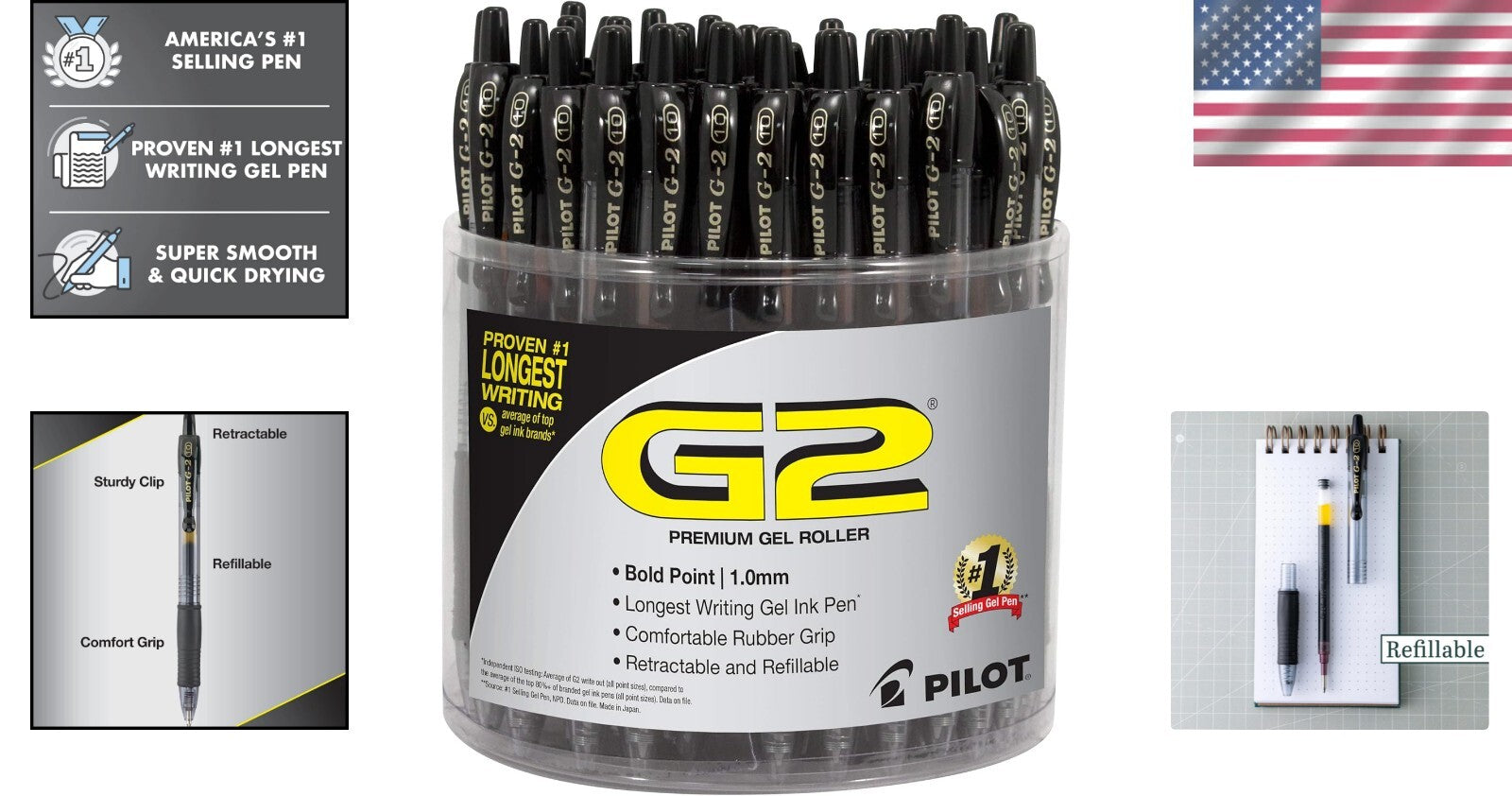 G2 Premium Gel Roller Pens, Bold 1mm Point, 48-Count Tub for Smooth Writing