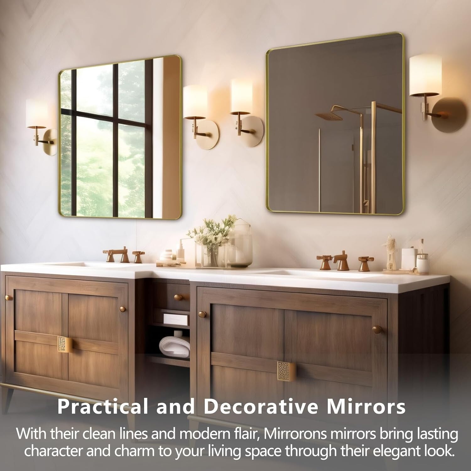 Sophisticated Gold Rectangular Mirror 36 x 30, Wall-Mounted or Leaned, Anti-Rust