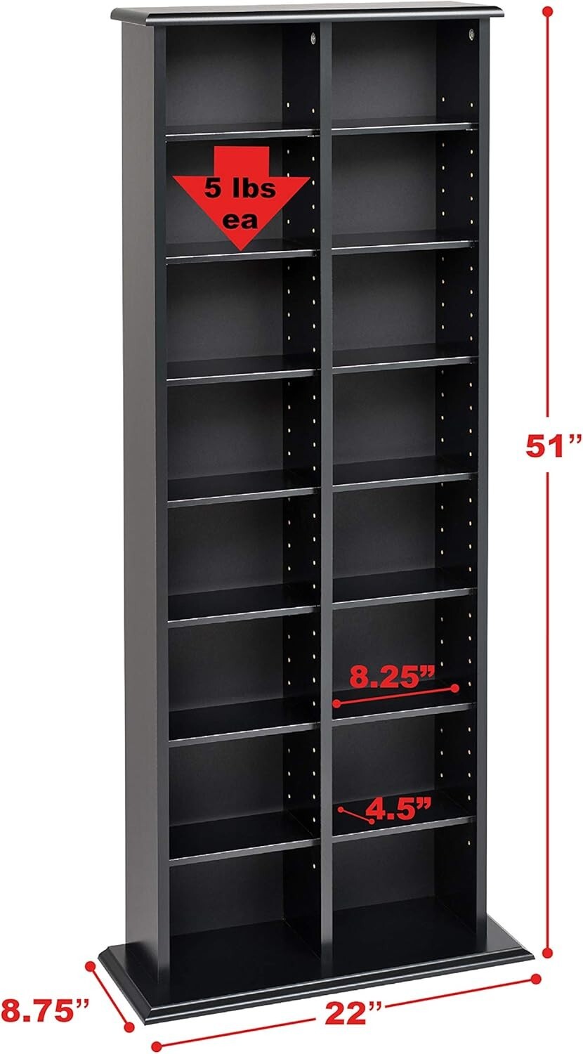 2-Column Tall Media Storage Cabinet - 22" Wide Black Organizer for CDs and DVDs